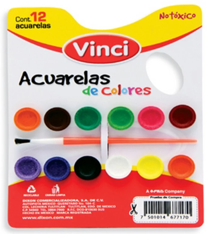 Acuarelas en Cartón  Colores Paleta c/Pincel Vinci® [Pieza]