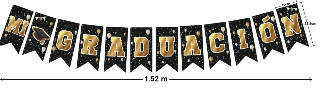 Adorno Festejo Banderín Mi Graduación c/12 Negro/Oro 11×22.5cm Padi® 1559 [Pieza]