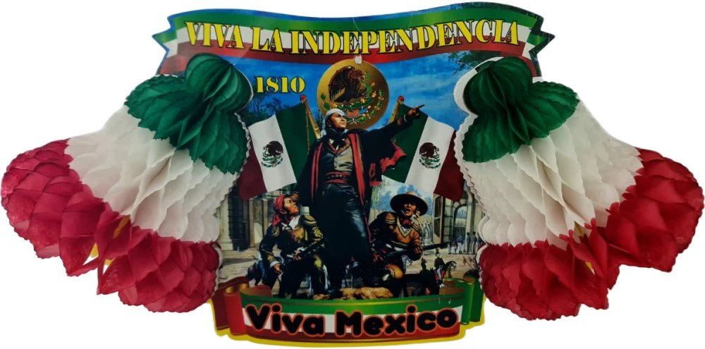 Adorno Fiestas Patrias Campana Triple c/Héroes 1p Tricolor 31×36cm Papel Picado® C019 [Pieza] - Image 2
