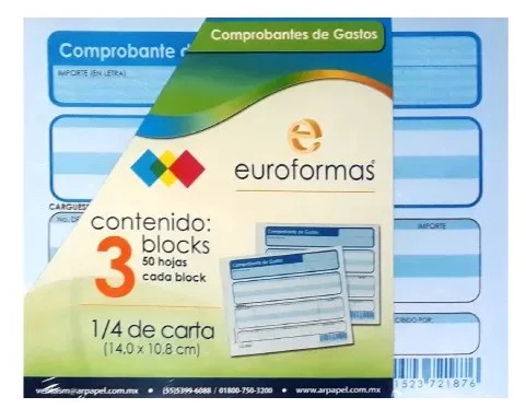 Block Comprobante Gastos paquete c/3 50 hojas ¼ Carta euroformas® ER0101