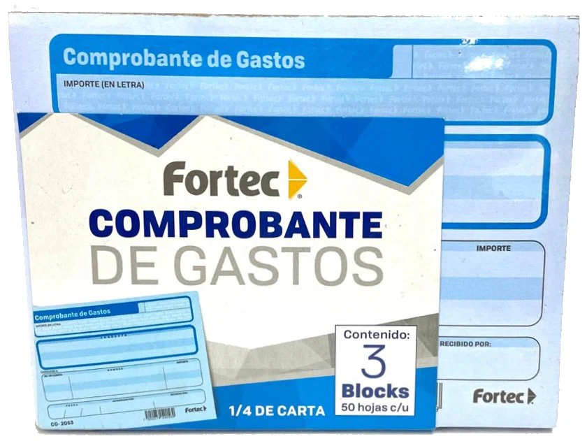 Block Comprobante Gastos paquete c/3 50 hojas ¼ Carta Fortec® CG-2053 [Pieza]