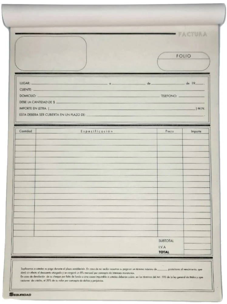 Block Facturas 50 hojas Carta Seguriformas® F-1 [Pieza]