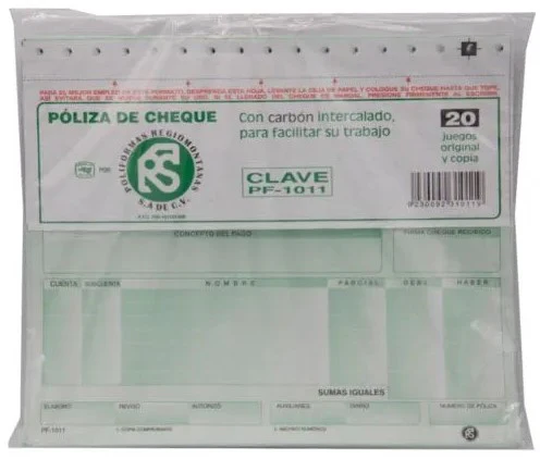 Block Póliza Cheques c/Carbón C 20 Juegos ½ Oficio Poliformas® PF-1011 [Pieza] - Image 2