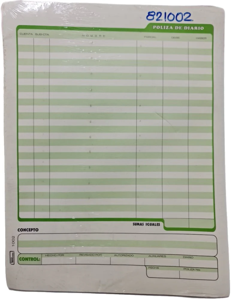 Block Póliza de Diario D 50 hojas Carta Mano Printaform® . [Pieza]