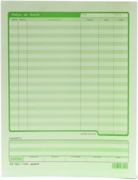 Block Póliza de Diario paquete c/2 D 50 hojas Carta Mano pcform® PD1001/1002
