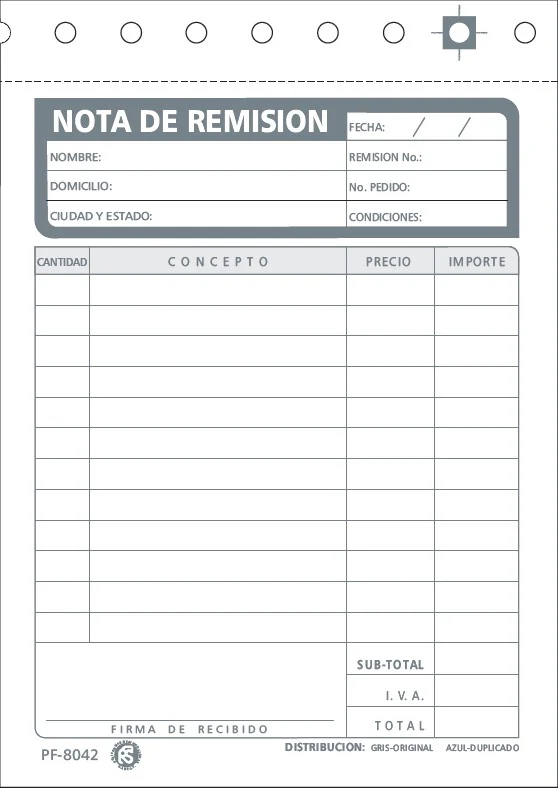 Block Remisiones Duplicado Carbón DC 20 Juegos ¼ Carta Poliformas® PF-8042 [Paquete]