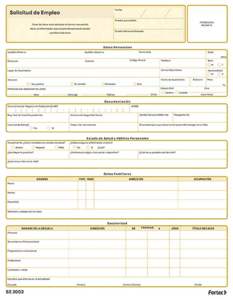 Block Solicitud de Empleo Paquete 2 Blocks 25 hojas x bloc Carta Fortec® SE-2002 [Paquete] - Image 2