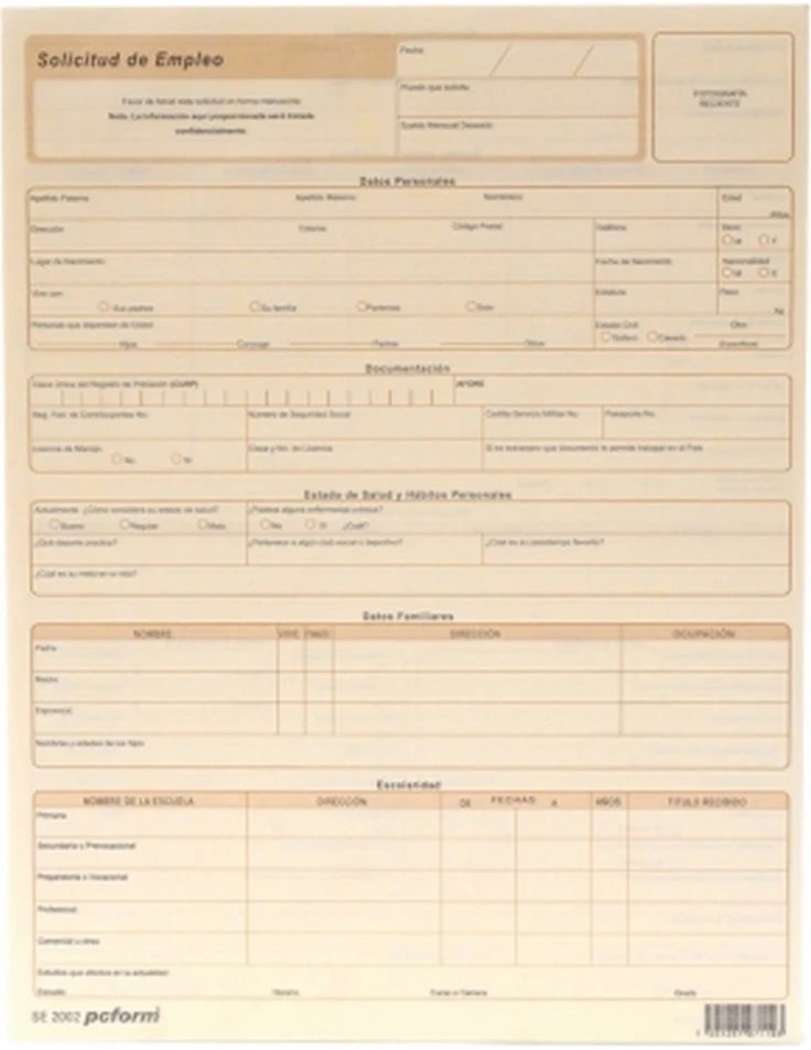 Block Solicitud de Empleo Paquete 2 Blocks 25 hojas x bloc Carta pcform® SE-2002 [Paquete]