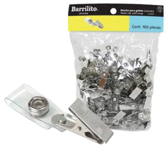 Broche p/Gafete Caimán Metálico c/100 Barrilito® CAI501 [Bolsa]