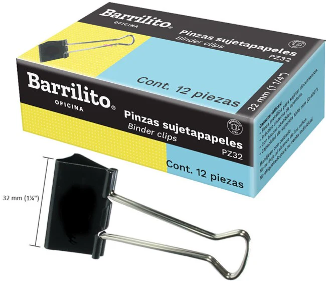 Broche Sujeta Papel  c/12  Negro Binder Clip Barrilito® [Caja] - Image 4
