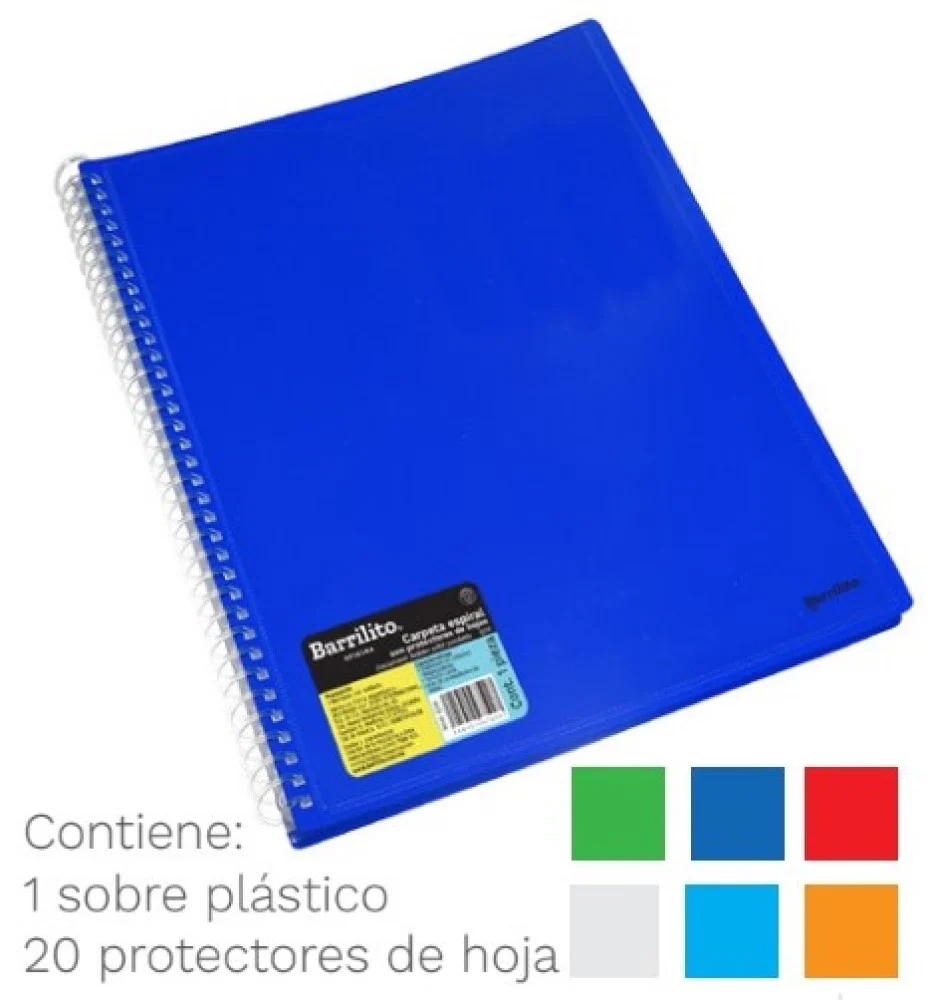 Carpeta PlásticaMultimica c/20 Espiral Colores Carta Barrilito® Q20 [Pieza]