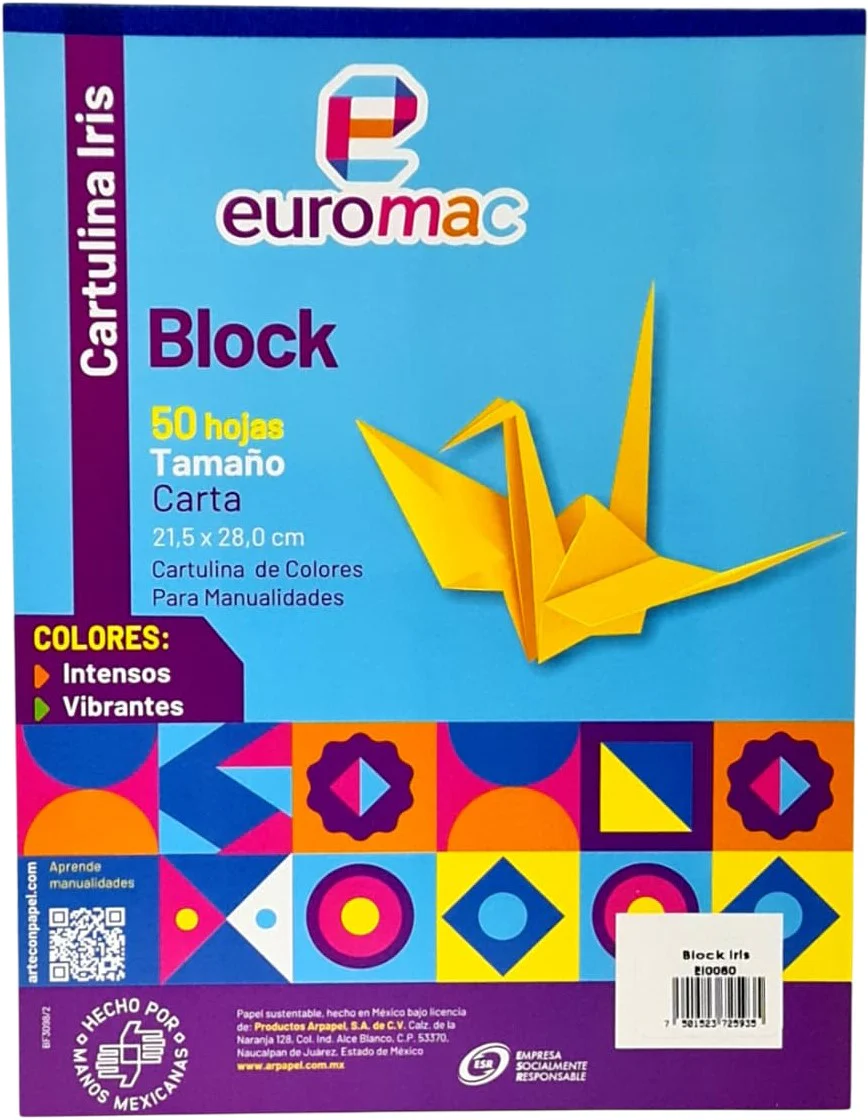 Cartulina Euroiris Block c/50 hojas Colores (10) Carta euromac® EI0080 [Bloque] - Image 2