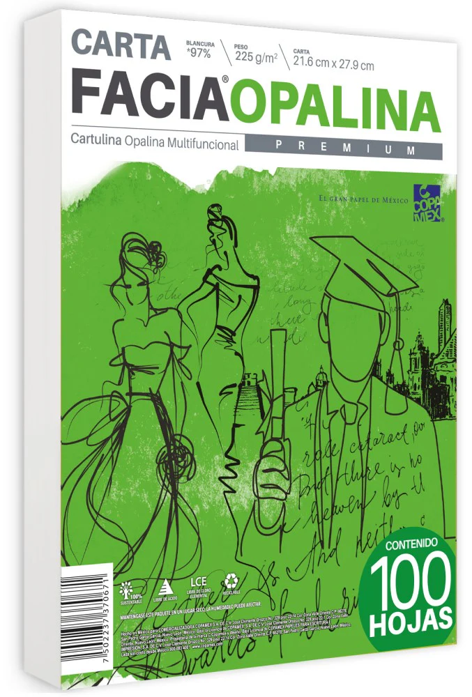 Cartulina Opalina Facia pack c/100 225g Blanco 97% Carta Copamex® [Cien hojas]