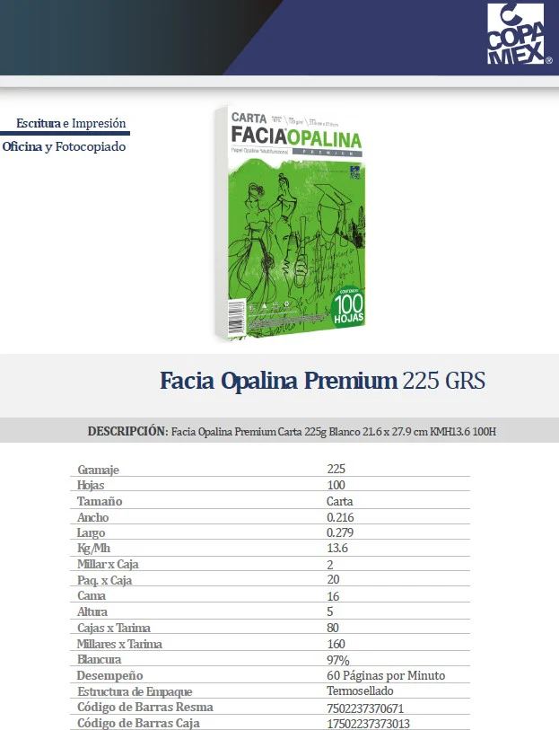 Cartulina Opalina Facia pack c/100 225g Blanco 97% Carta Copamex® [Cien hojas] - Image 2