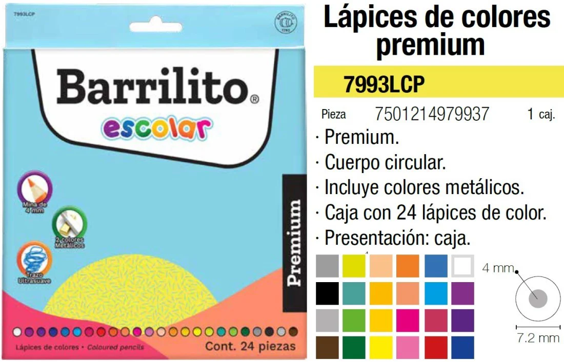 Color de Madera Largos Premium Redondo Colores Est.c/24 Barrilito® 7993LCP [Estuche] - Image 2
