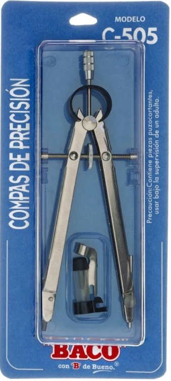 Compás Escolar Precisión Brazo Largo C-505 Metal Niquelado Baco® CM025 [Pieza]