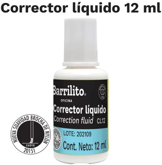 Corrector Liquido c/brocha Blanco 12ml Barrilito® CL12 [Pieza]