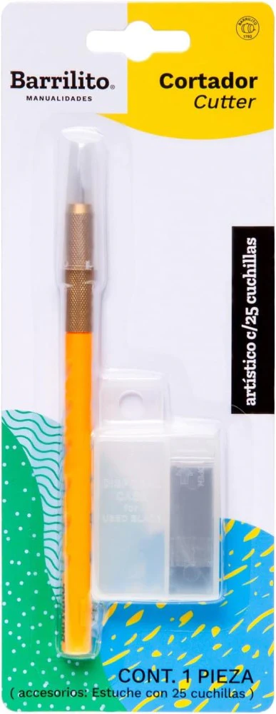Cuchilla Escalpelo Mango Plástico-Metal c/25 Repuestos Blíster Barrilito® [Pieza]