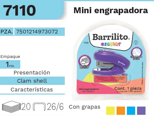 Engrapadora Mini c/Grapas1000 Escolar STD Barrilito® 7110 [Pieza]
