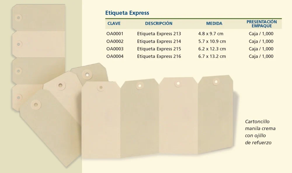 Etiqueta Express  Manila-Crema 213 c/ojillo de refuerzo 214 215 216 Mapasa® [Unidad] - Image 4