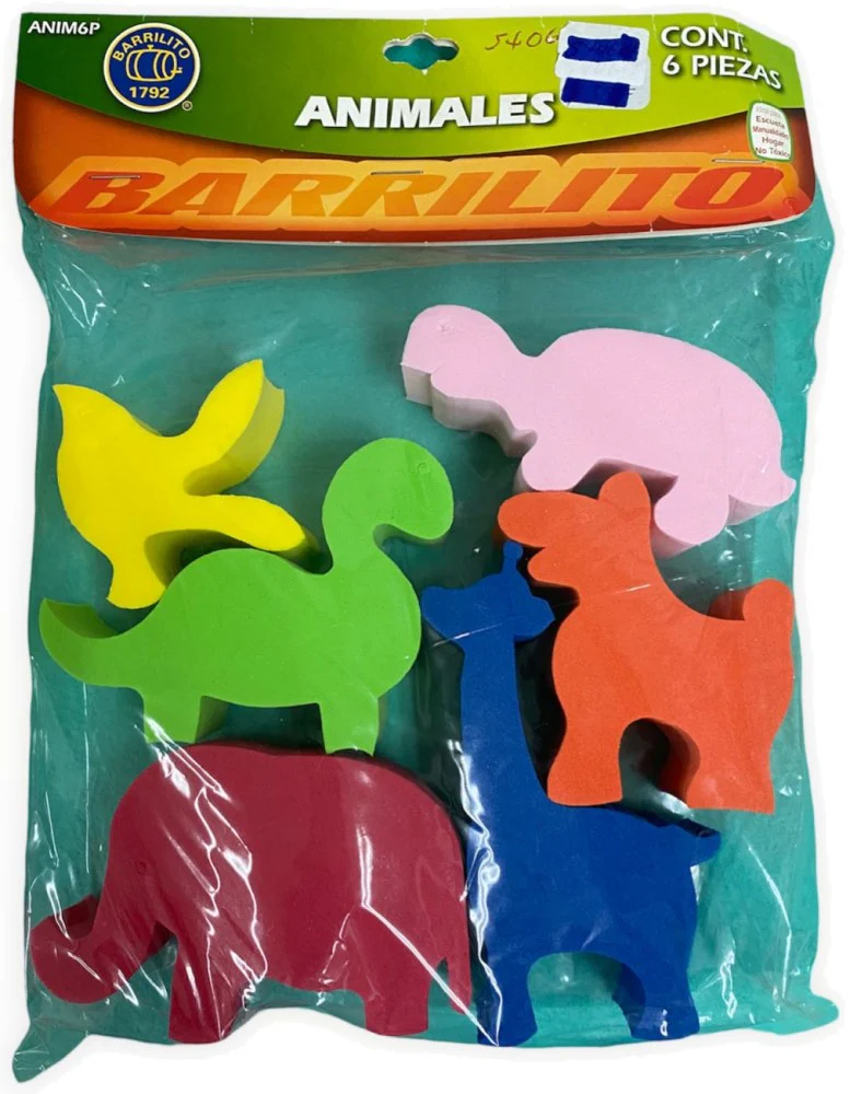 Foamy Didáctico Figuras Animales c/6 Colores 30mm Barrilito® ANIM6P [Paquete]