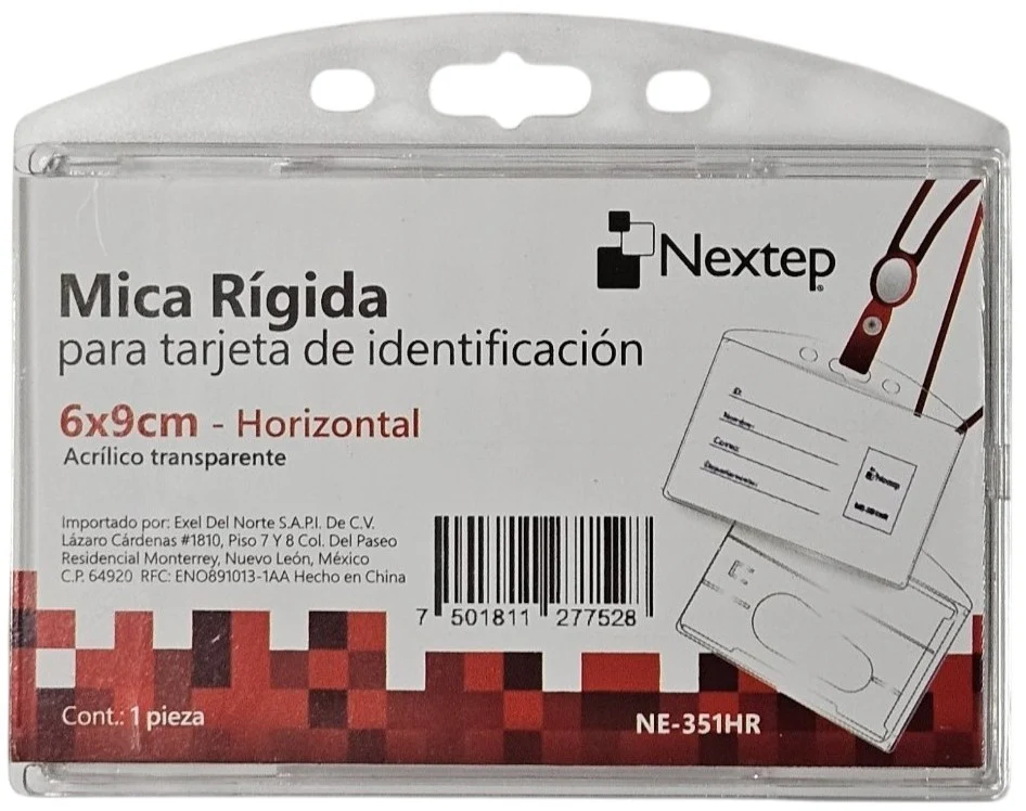 Gafete Acrílico Rigido Horizontal Transparente 9×6cm Nextep® NE-351HR [Pieza]