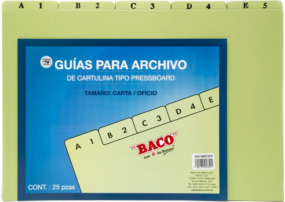 Guía p/Archivo Pressboard  c/25 Verde Claro  Alfanumérica Baco® [Paquete] - Image 8