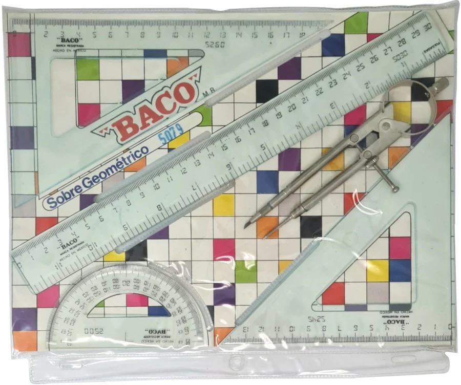Juego de Geometría #5079 Compás-109 Celeste Sobre p/carpeta Mediano Baco® [Pieza]