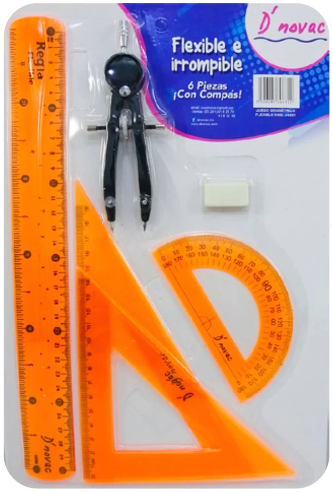 Juego de Geometría Flex Flexible c/Compás Metal Colores Trasnpa D'novac® [Paquete] - Image 2