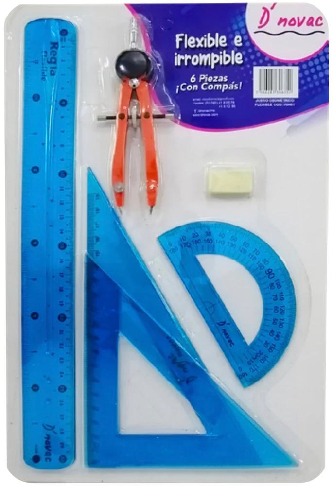 Juego de Geometría Flex Flexible c/Compás Metal Colores Trasnpa D'novac® [Paquete] - Image 3