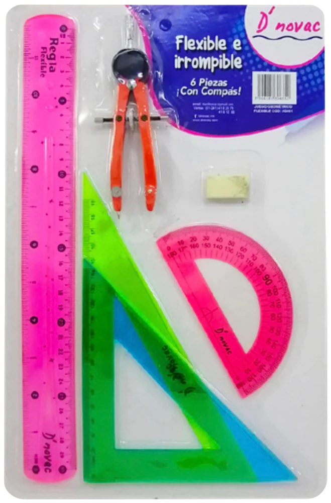 Juego de Geometría Flex Flexible c/Compás Metal Colores Trasnpa D'novac® [Paquete] - Image 4