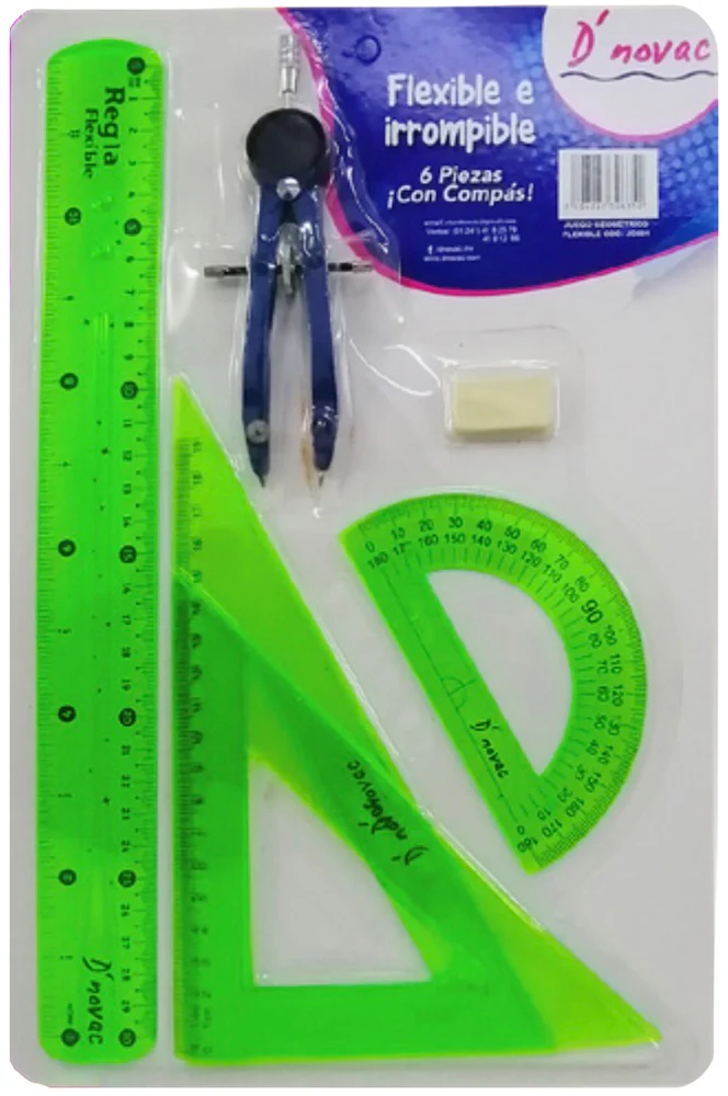 Juego de Geometría Flex Flexible c/Compás Metal Colores Trasnpa D'novac® [Paquete] - Image 5