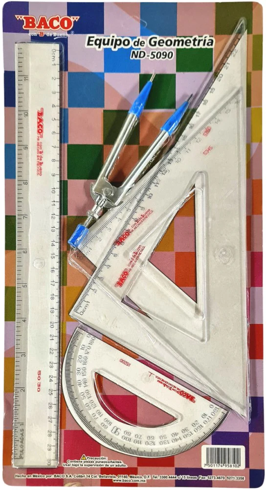 Juego de Geometría ND-5090 Compás 106 Cartón Transparente Jumbo Baco® PTEQA0026 [Pieza]