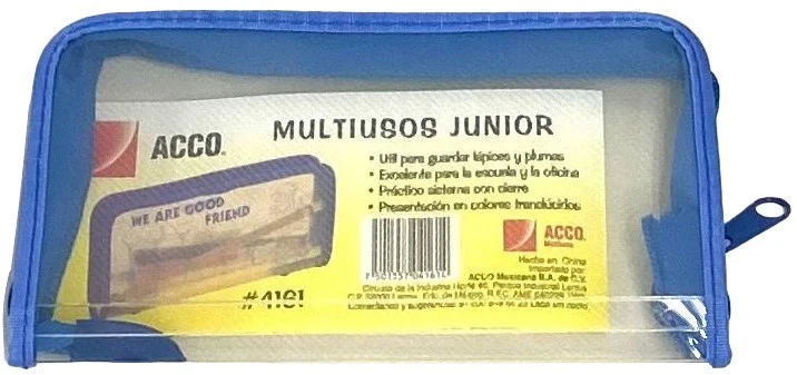 Lapicera Estuche Plástico Junior c/zipper Multiusos Translúcido 18×9½×3cm ACCO® 4161 [Pieza]