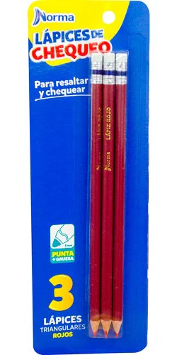 Lápiz Color Triangular Checador c/3 Rojo Carmín Norma® 536567 [Paquete]