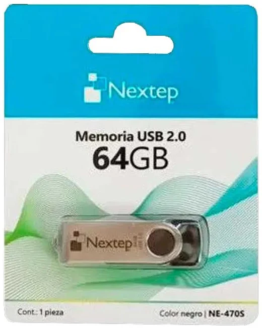 Memoria USB Tipo A 2.0 Twist 64gb Negro/Metal Nextep® NE-470S [Pieza]