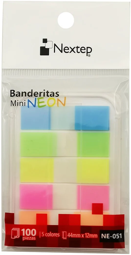 Notas Adhesivas (bandera) Mini c/100 Colores Neón(5) .5×1.7" Nextep® NE-051 [Paquete]