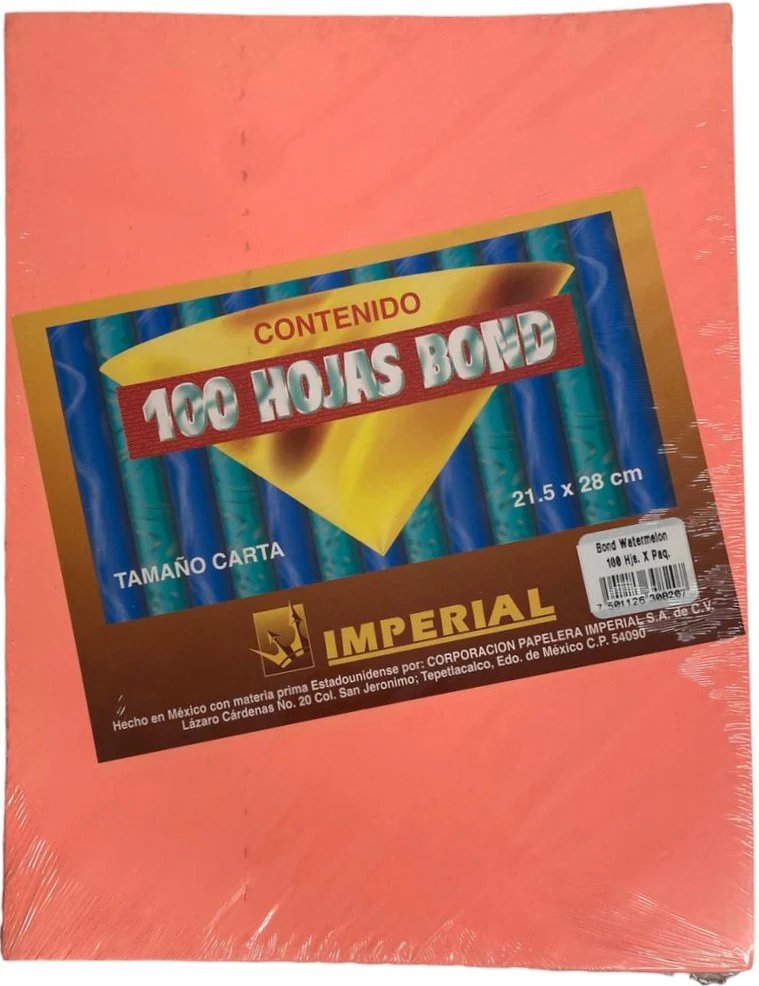Papel Bond Color c/100 75g Watermelon Carta Imperial® 0820 [Cien hojas]