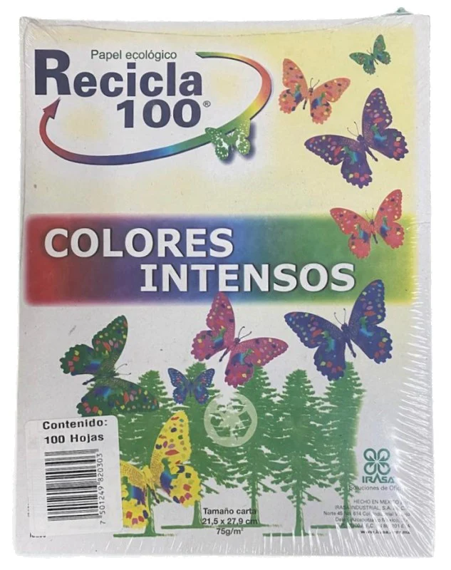 Papel Bond Color  Carta Recicla 100 Irasa® [Cien hojas/Paquete/Resma]