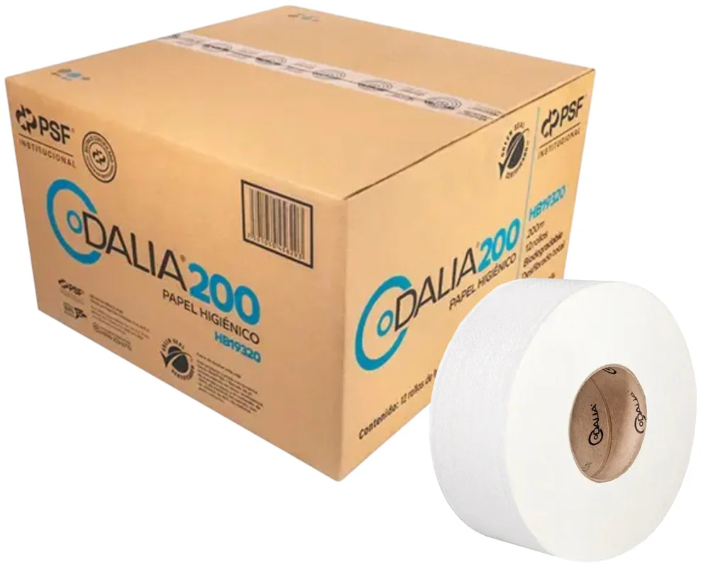 Papel Higiénico Jr. Hoja Doble c/12 Rollos 200m×8.5cm Dalia® HD200 [Caja]