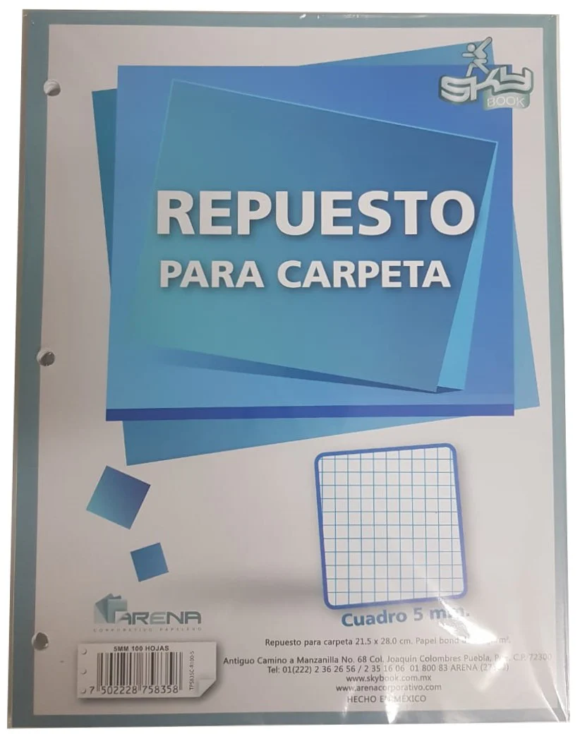 Papel p/Carpeta 100 hojas Carta 3 perforaciones SkyBook® [Paquete]