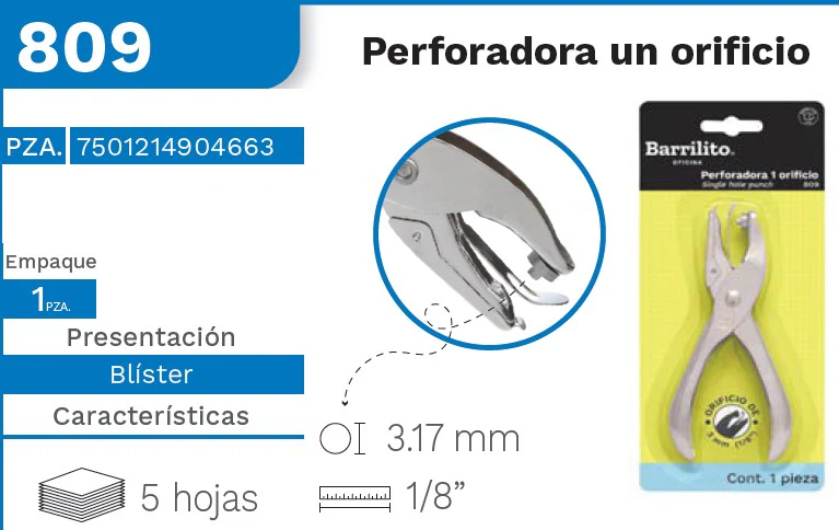 Perforadora Pinza Circulo 1/8" Barrilito® 809 [Pieza]
