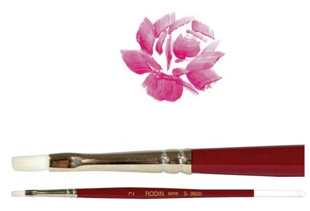 Pincel p/Acrílico 9600 Plano pelo Sintético #1 Rojo-Blanco Corto Rodin® 9600-1 [Pieza]