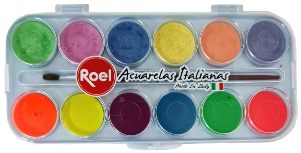Pintura Acuarela Estuche Aperlada y Fluorescente c/12 Colores Roel® ETC000705 [Estuche]