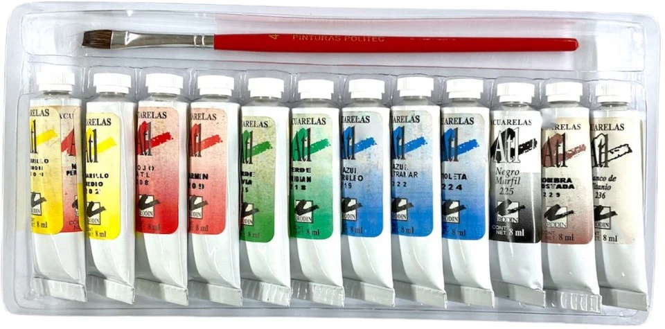 Pintura Acuarela Estuche c/Pincel 8ml Colores c/12 tubos Atl® [Estuche] - Image 2