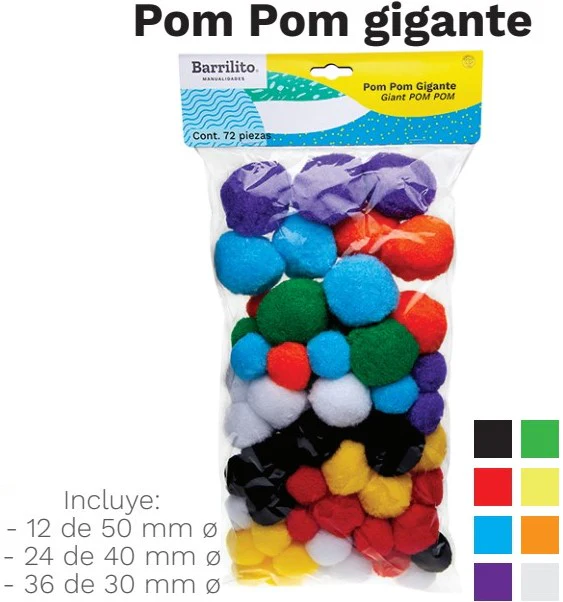 Pom Pom Colores Gigantes Barrilito® BB72 [Bolsa]