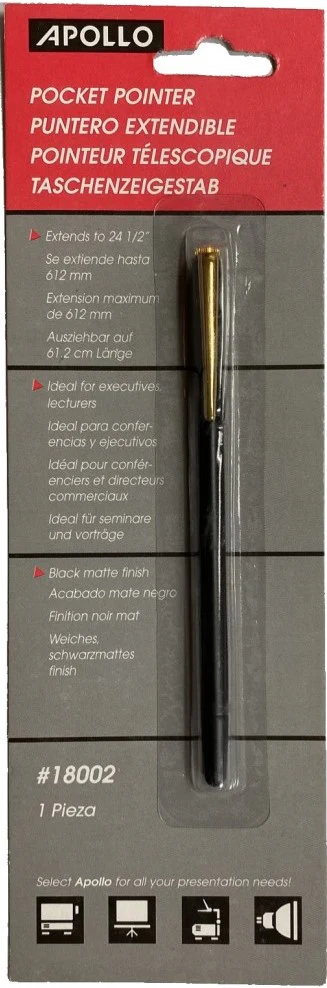 Puntero Extendible Tipo Pluma Negro Mate 612mm APOLLO® [Pieza]