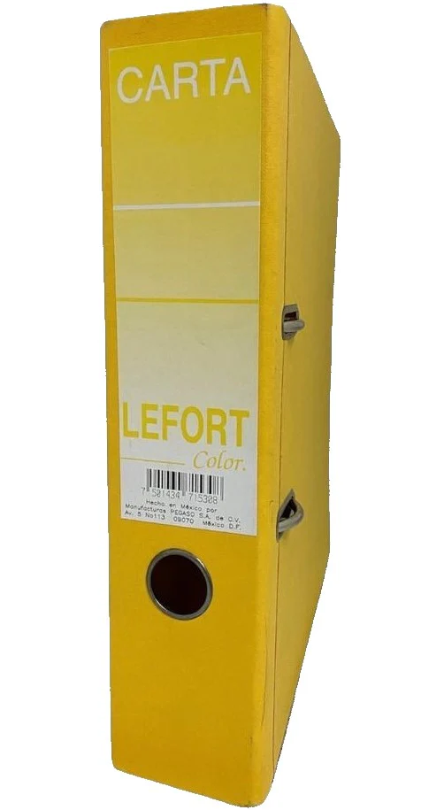Registrador 2 argollas Color 2" Amarillo Carta Lefort® A-1530 [Pieza]