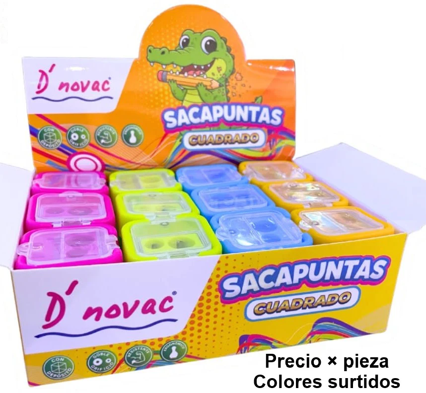 Sacapuntas de Plástico Cuadrado c/tapa Doble Colores c/Deposito D'novac® SC053Z [Pieza] - Image 2