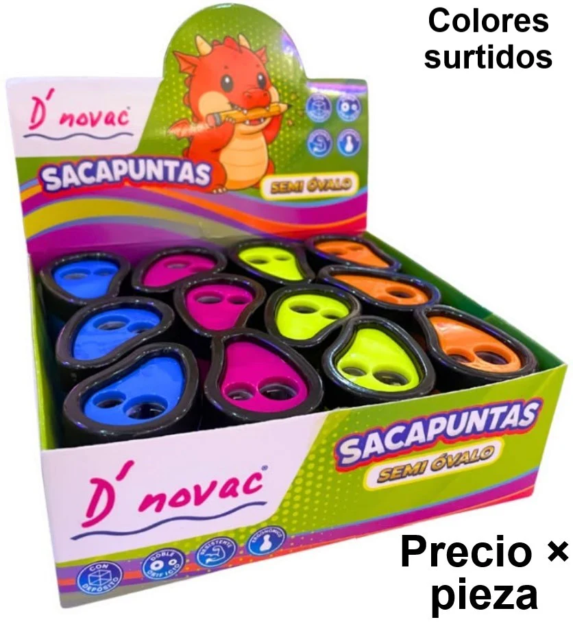 Sacapuntas de Plástico Forma de Gota Doble Colores c/Deposito D'novac® SC016Z [Pieza] - Image 2